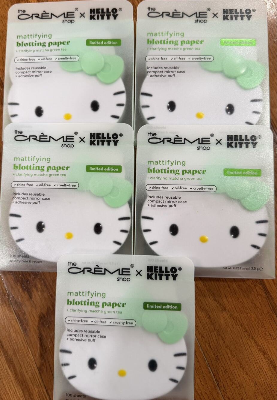 Lot of 5 The Creme Shop x Hello Kitty Matcha Blotting Paper Compact NEW